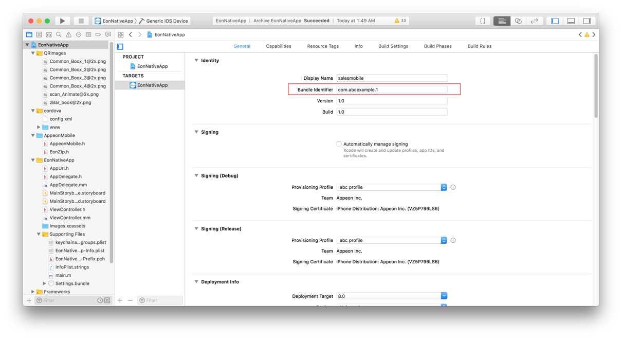 Bundle Identifier in General tab