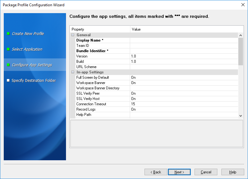 Workspace parameters for iOS