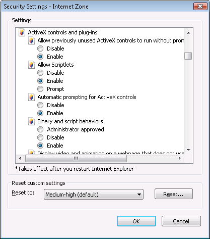 Security Settings page