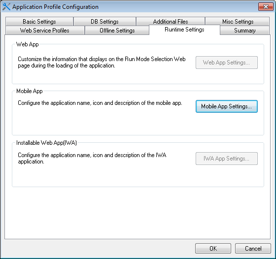 Runtime Settings dialog box