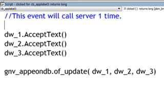 Call Appeon of_update method( )