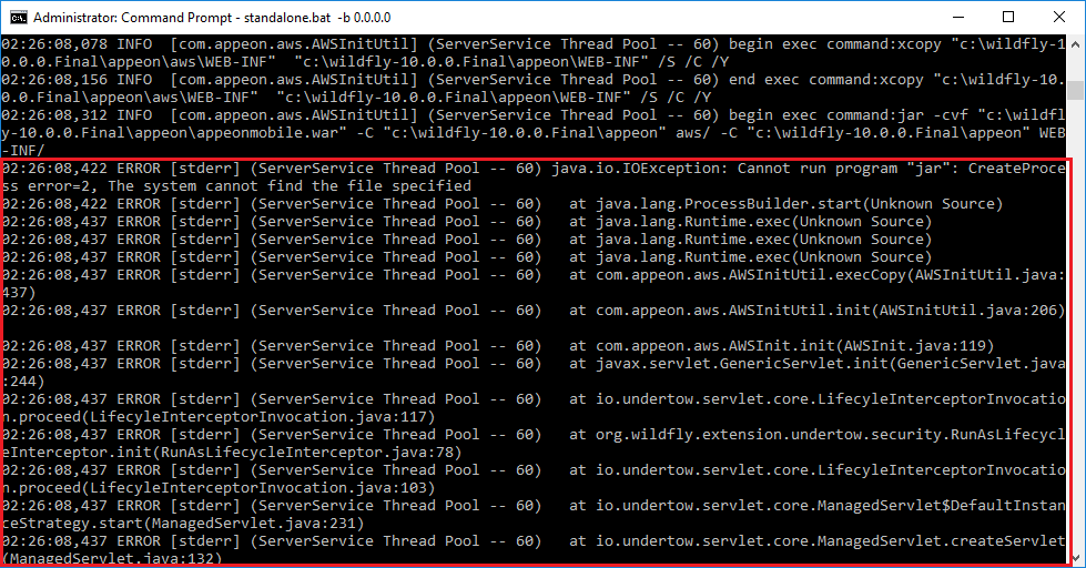 Error in JBoss command window