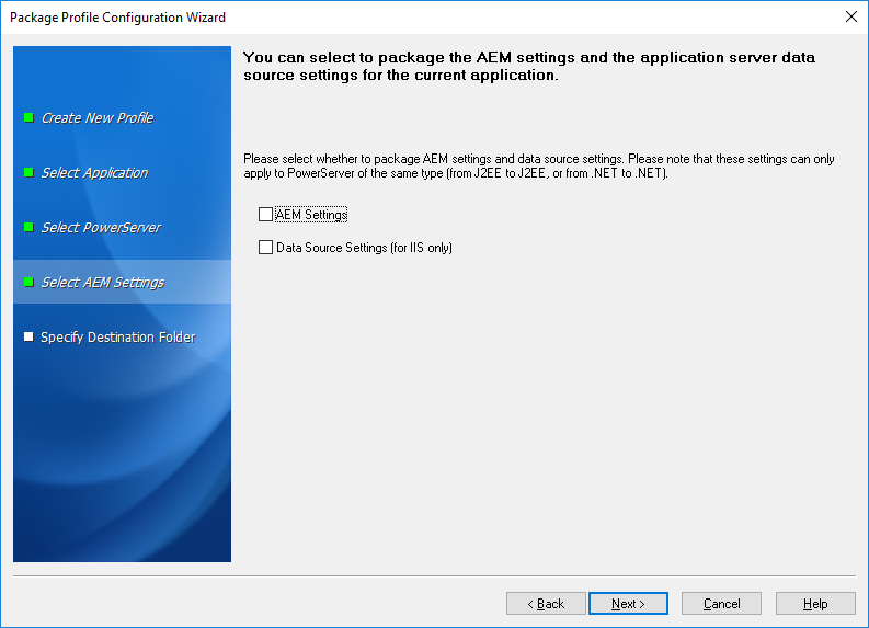 Select AEM settings and data source