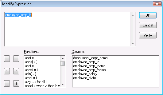 Modify Expression dialog