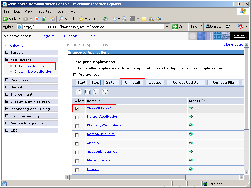 Undeploy the AppeonServer application from the Console