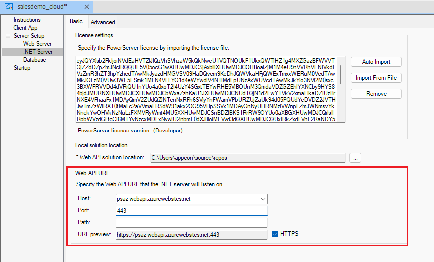 Configuring the .NET Server