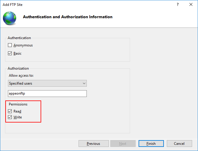 FTP site properties