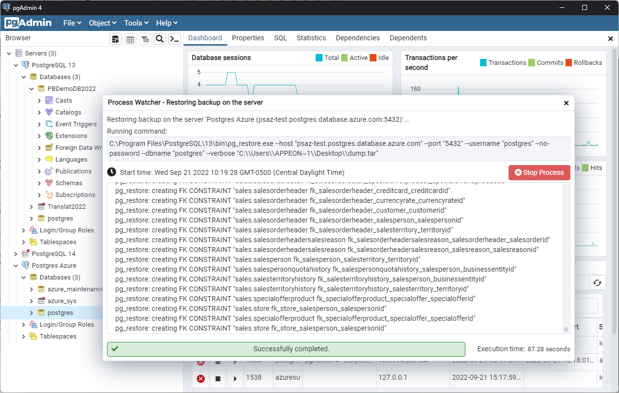 Database restore completed