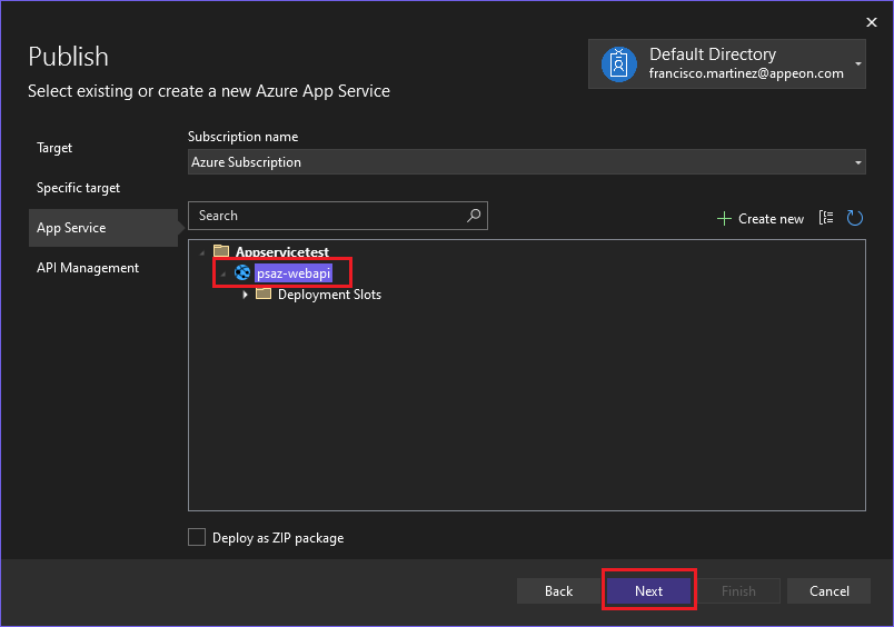 Selecting the container in Visual Studio