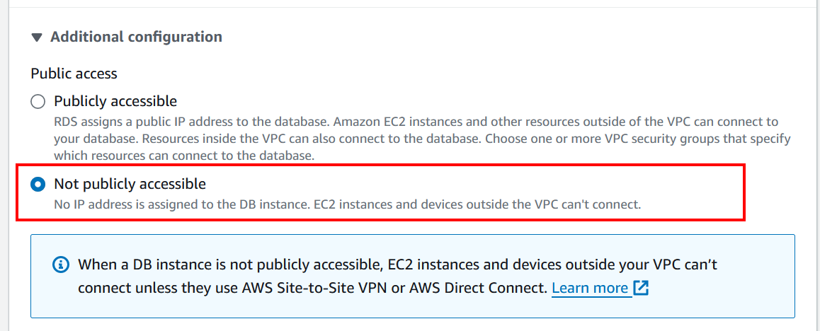 Making the database not publicly accessible