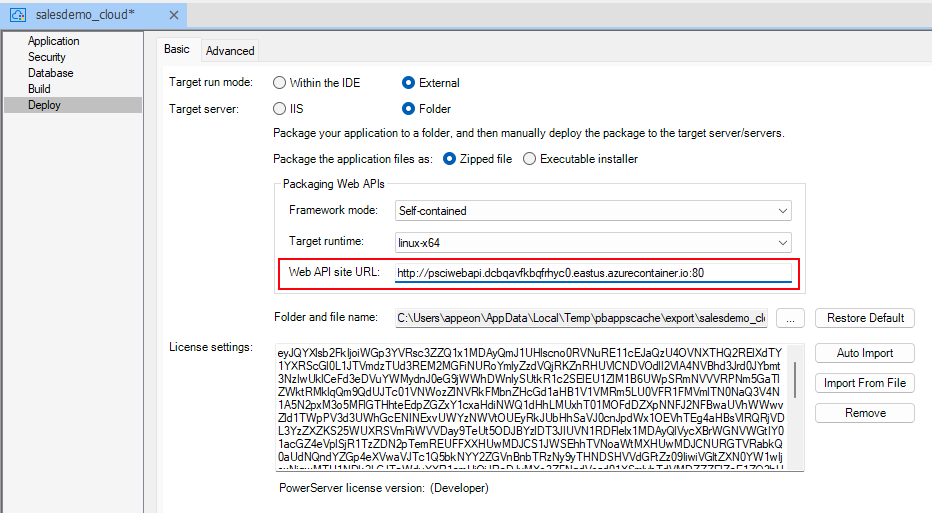 Setting the Web APIs URL on PowerServer