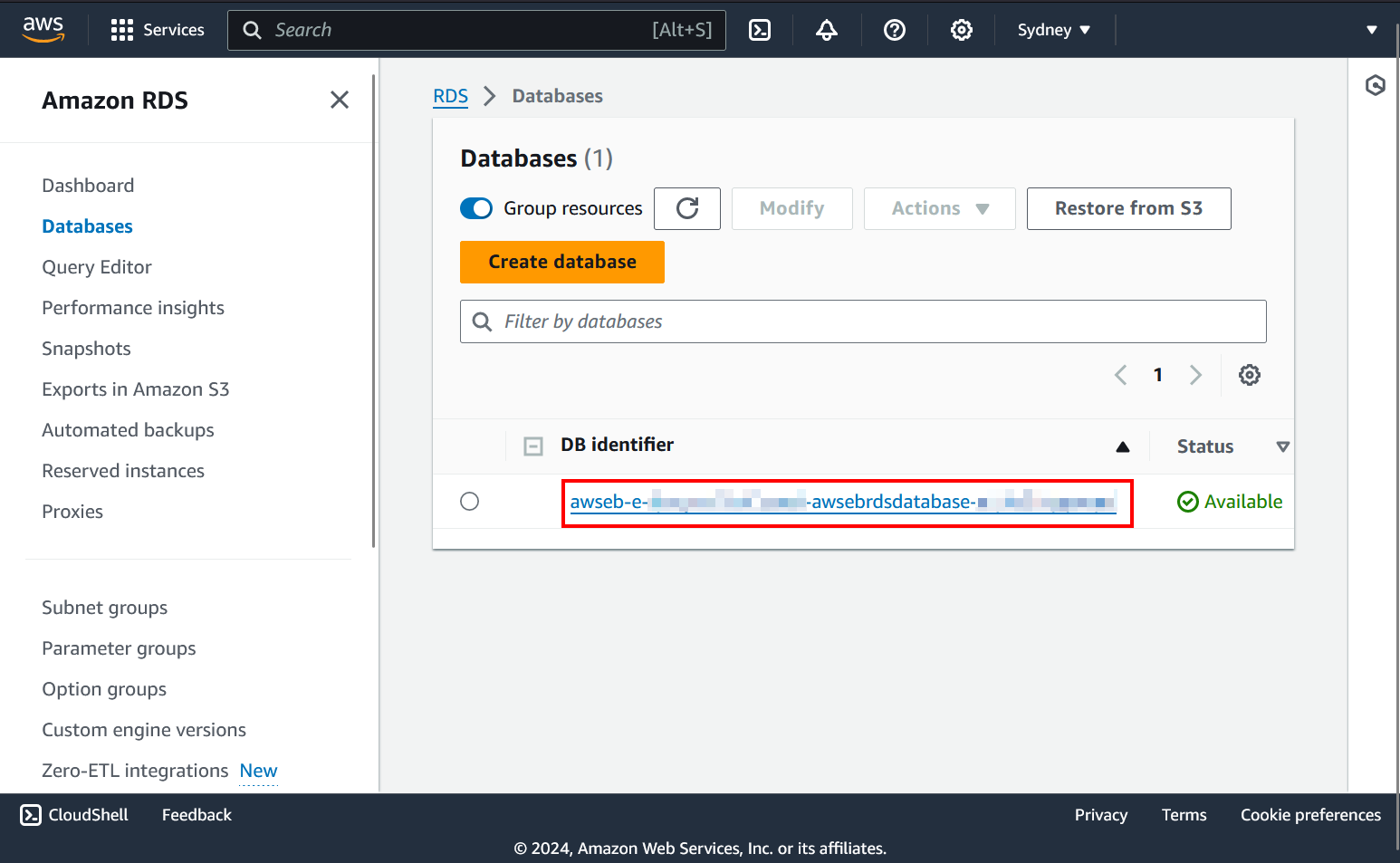 Opening the database on RDS