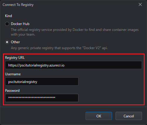 Adding connection to Azure Container Repository