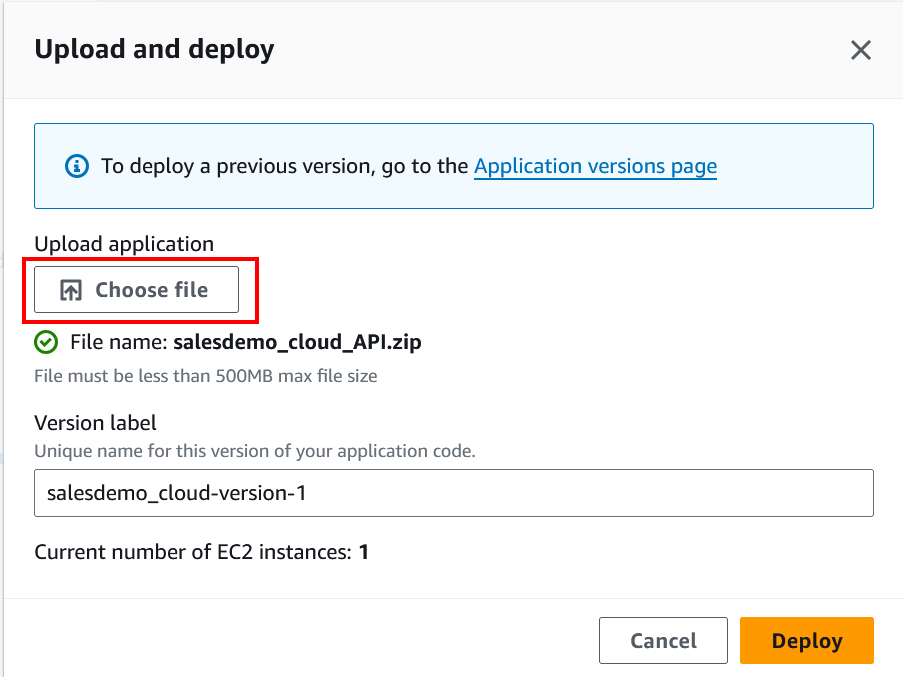 Selecting file to deploy