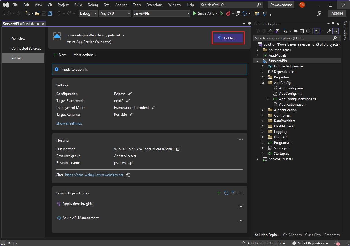 Reviewing VS publishing settings