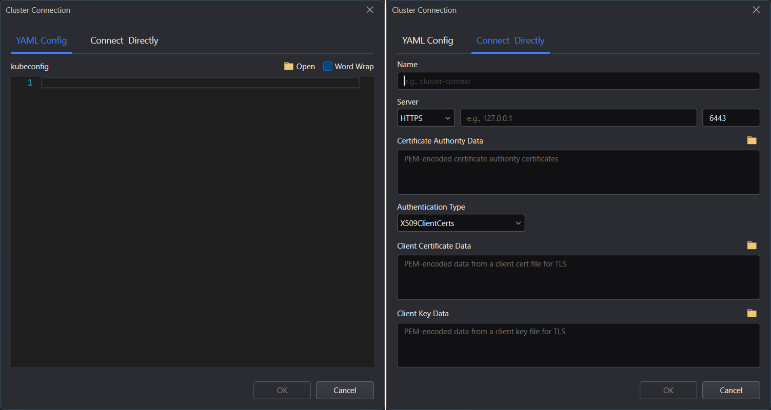 Create Cluster Connection Window