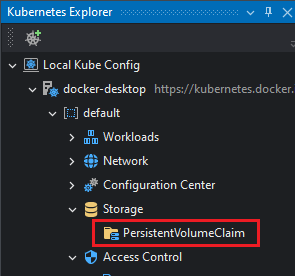 PersistentVolumeClaims in the Kubernetes Explorer