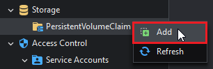 Add a PVC from the context menu