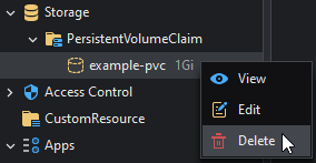 Deleting a PVC from the context menu