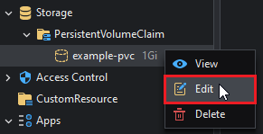 Editing a PVC from the context menu