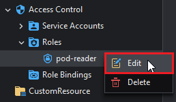 Editing a Role from the context menu