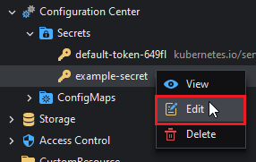 Edit a Secret from the context menu