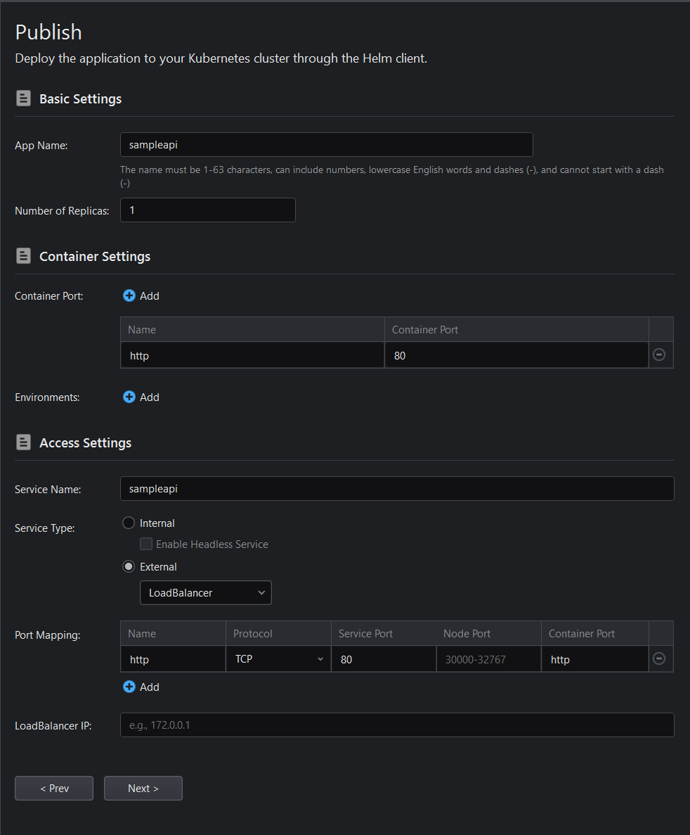 Filling in the cluster settings