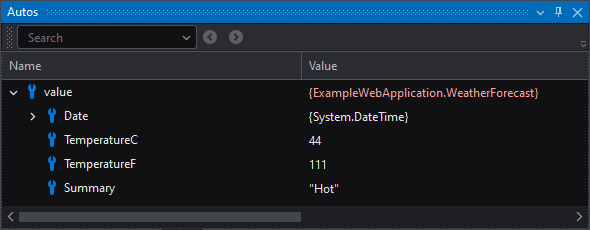 Autos window with an expanded variable