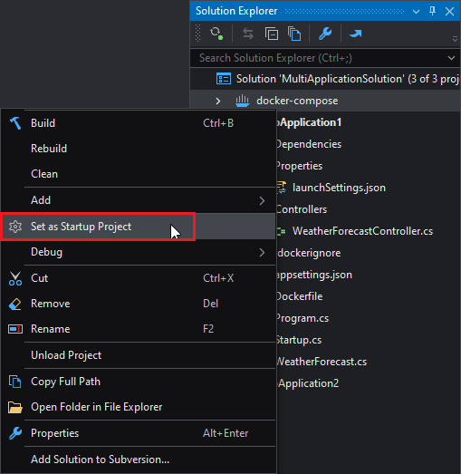 Set Docker Compose as startup project