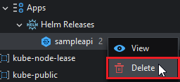 Deleting a Helm Release from the context menu