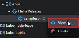 Viewing a Helm Application's details from the context menu