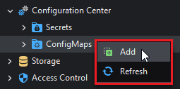 Adding a ConfigMap from the context menu