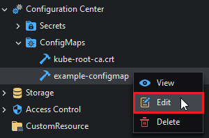 Edit a ConfigMap from the context menu