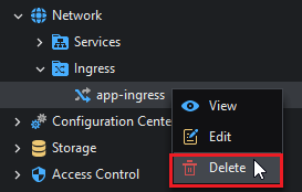 Deleting an Ingress from the context menu