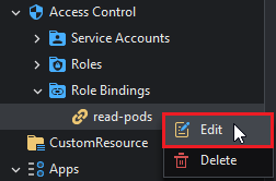 Edit RoleBinding from the context menu