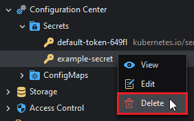 Deleting a Secret through the context menu