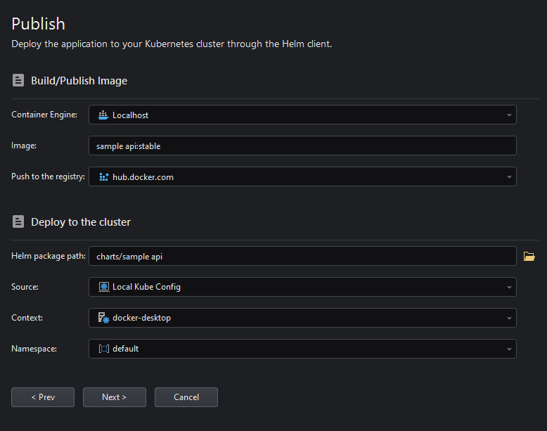 Filling in the publishing settings