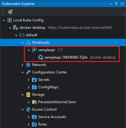 Project has been published and is visible in the Kubernetes Explorer