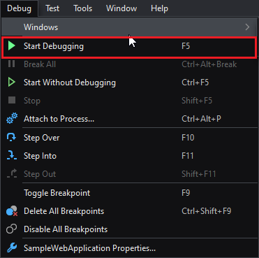 Start debugging from the Debug menu