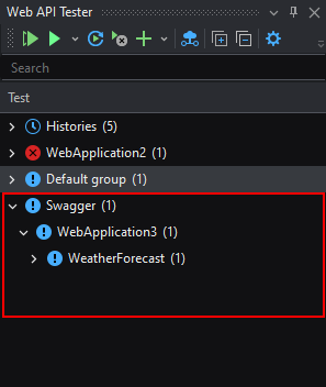 API added to the Web API Tester tree