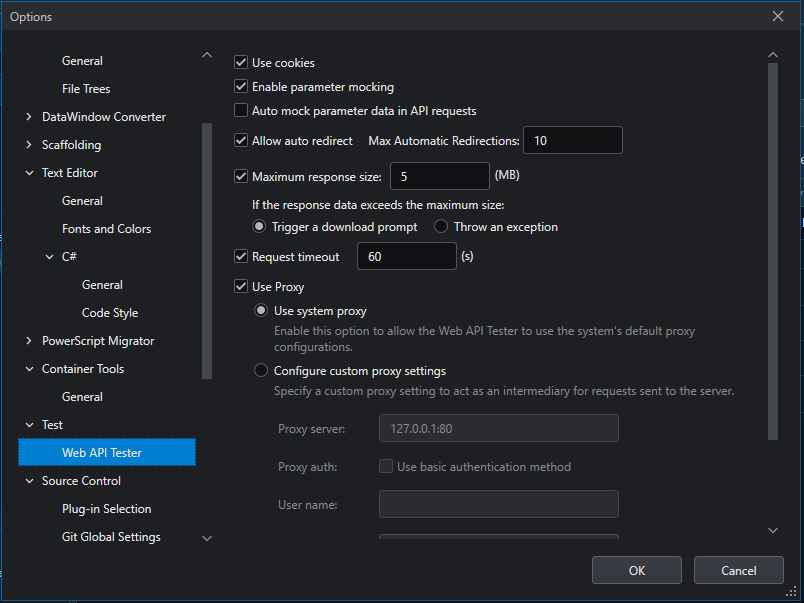 Web API Tester Options